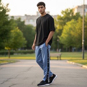 Aimpact Men’s Joggers Blue/Blk Camo Zip Leg Joggers Size-Small NWT